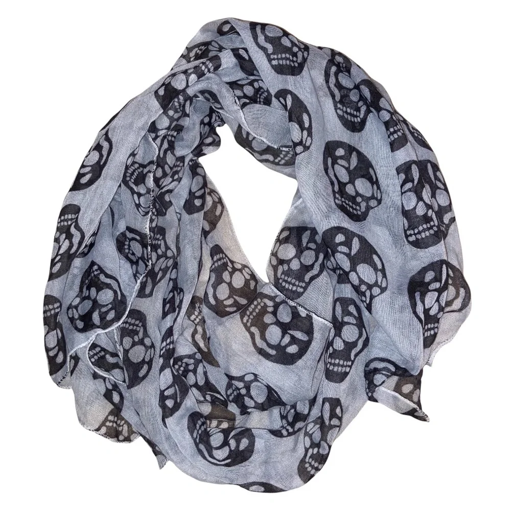 BOUTIQUE Fashion Brand Black and Gray Skull Skeleton Scarf